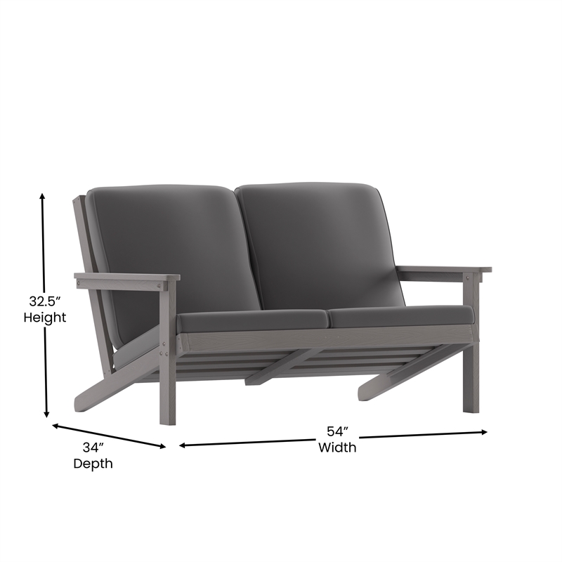 Afuera Living All-Weather Poly Resin Adirondack Loveseat & Cushions in Gray/Gray