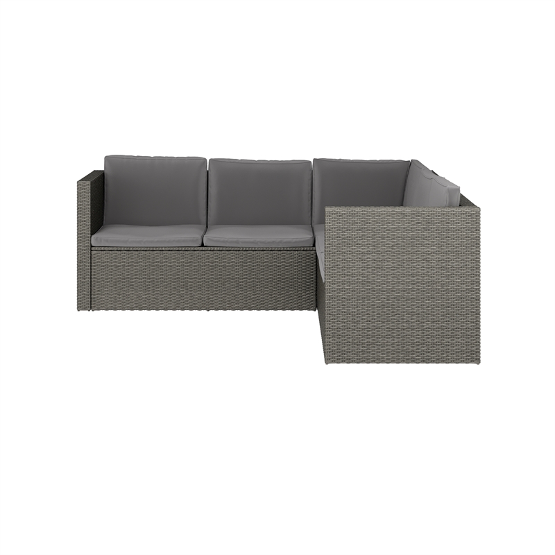 Afuera Living Indoor/Outdoor Patio Wicker Rattan Sofa and Table Set in Gray