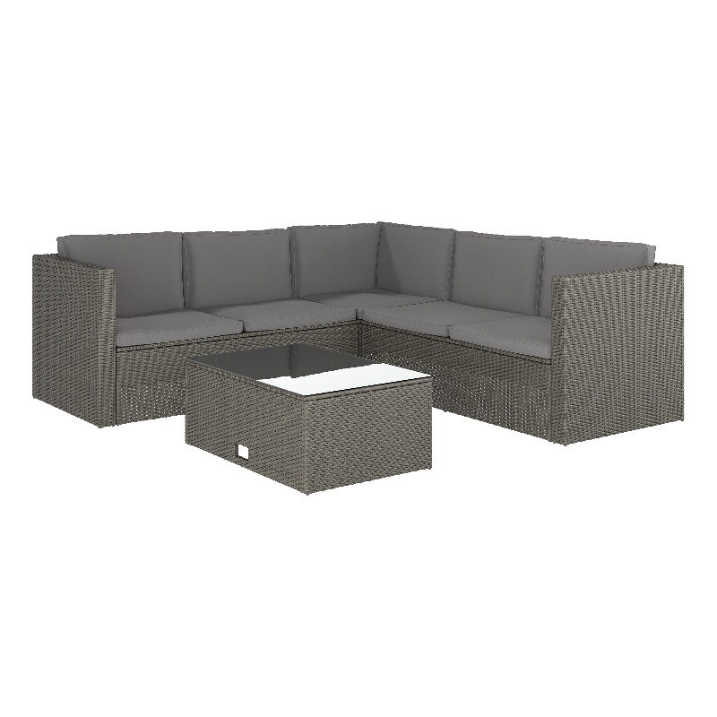 Afuera Living Indoor/Outdoor Patio Wicker Rattan Sofa and Table Set in Gray