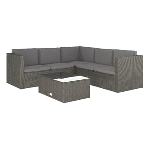 Afuera Living Indoor/Outdoor Patio Wicker Rattan Sofa and Table Set in Gray