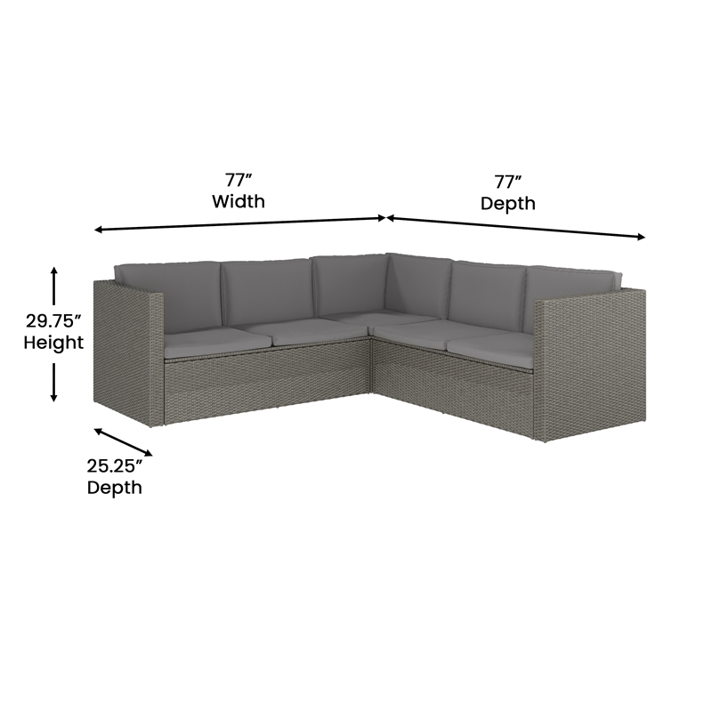 Afuera Living Indoor/Outdoor Patio Wicker Rattan Sofa and Table Set in Gray