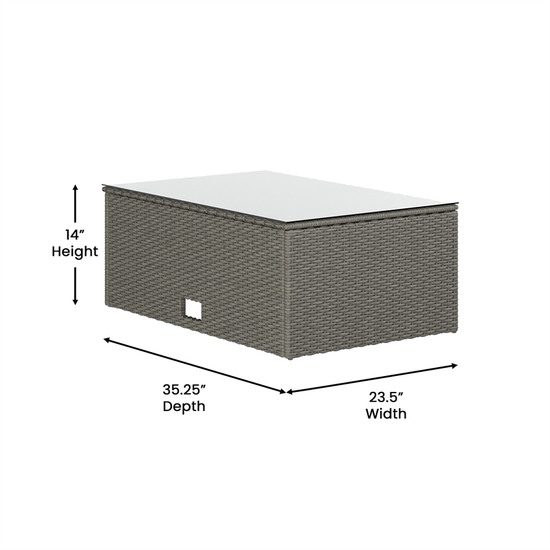 Afuera Living Indoor/Outdoor Patio Wicker Rattan Sofa and Table Set in Gray