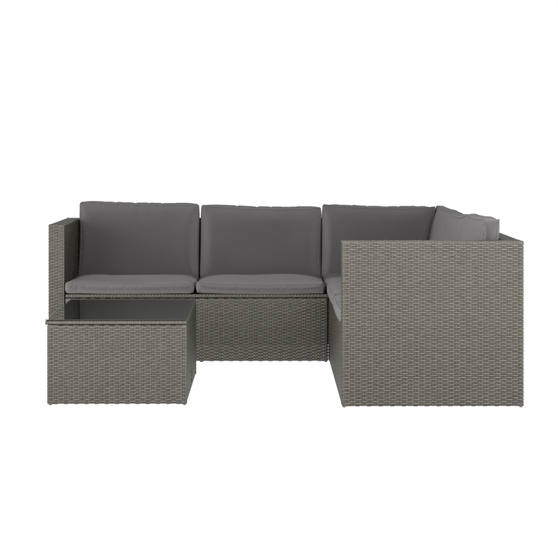 Afuera Living Indoor/Outdoor Patio Wicker Rattan Sofa and Table Set in Gray