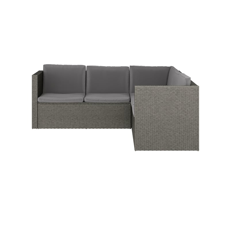 Afuera Living Indoor/Outdoor Patio Wicker Rattan Sofa and Table Set in Gray