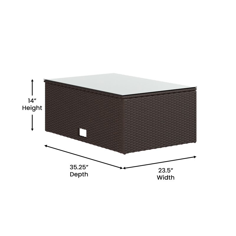 Afuera Living Patio Wicker Rattan Sofa & Table Set in Brown & Navy