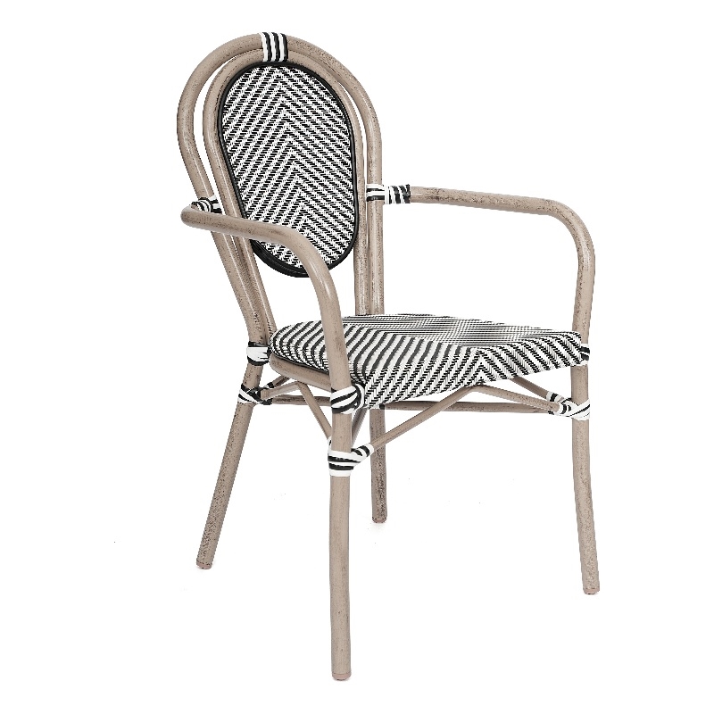 Afuera Living Paris Chair with Arms & Natural Metal Frame in Black/White