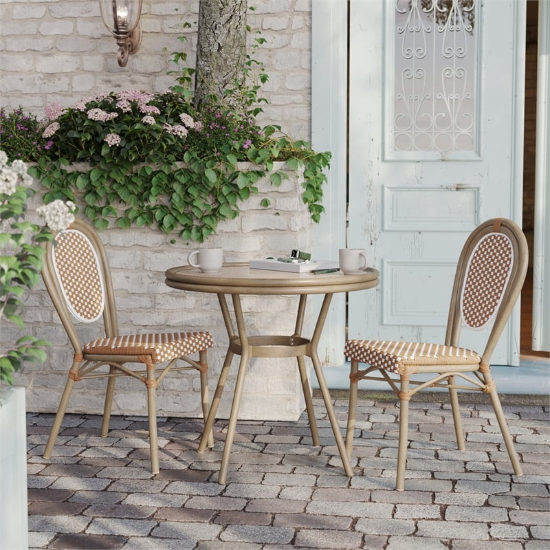 Afuera Living Indoor/Outdoor Commercial Glass Top Bistro Table in Natural/White