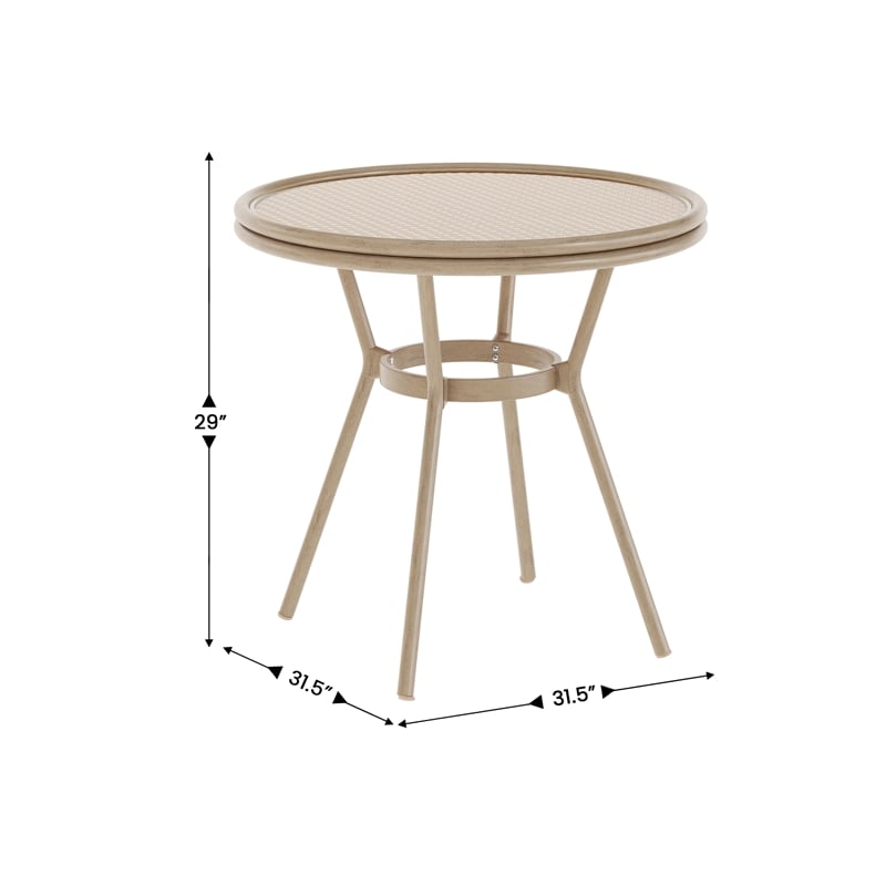 Afuera Living Indoor/Outdoor Commercial Glass Top Bistro Table in Natural/White