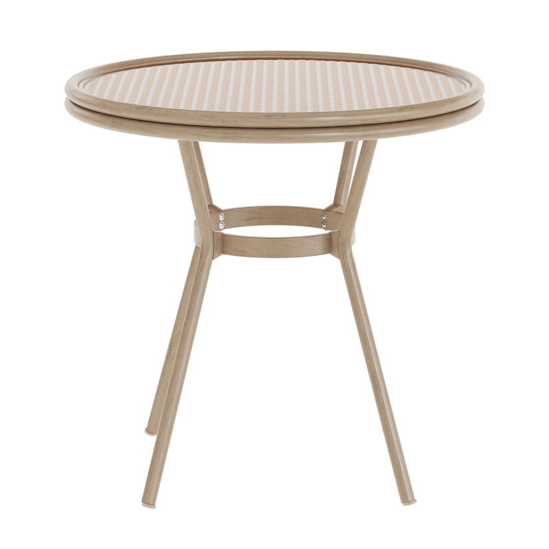Afuera Living Indoor/Outdoor Commercial Glass Top Bistro Table in Natural/White