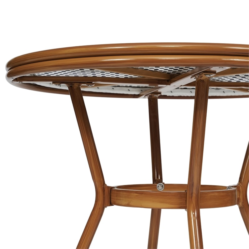 Afuera Living Indoor/Outdoor Commercial Glass Top Bistro Table in White/Navy