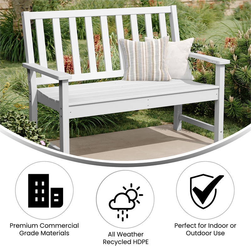 Afuera Living Heavy Duty Recycled HDPE Bench with Curved Seat in White
