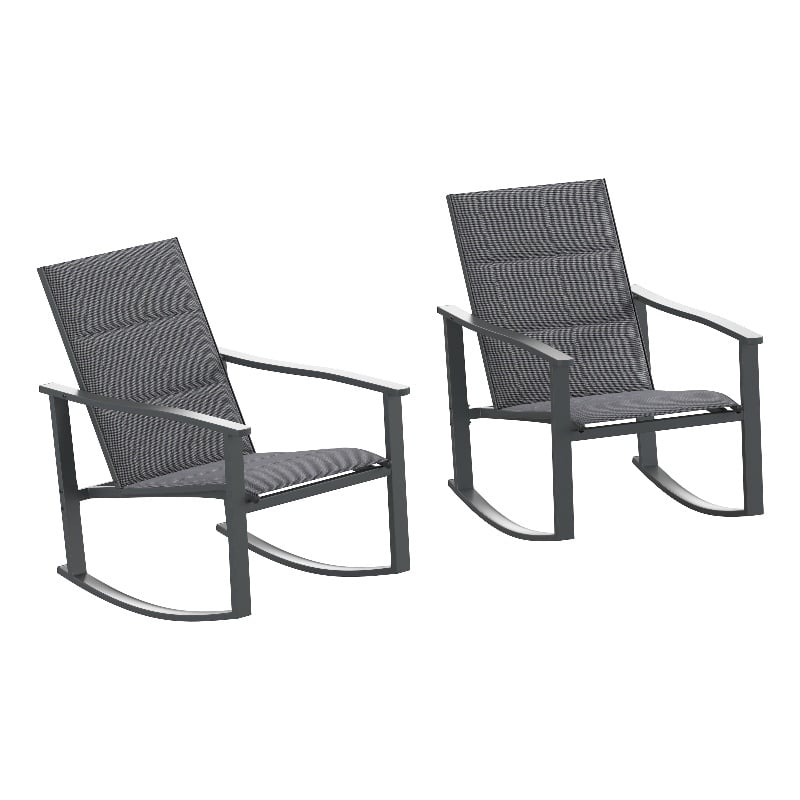 Afuera Living Set of 2 Flex Rocking Chairs with Metal Frames in Black/Black