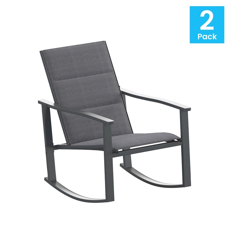 Afuera Living Set of 2 Flex Rocking Chairs with Metal Frames in Black/Black