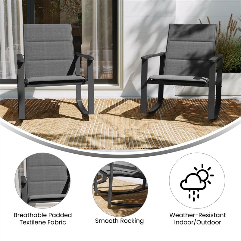 Afuera Living Set of 2 Flex Rocking Chairs with Metal Frames in Black/Black
