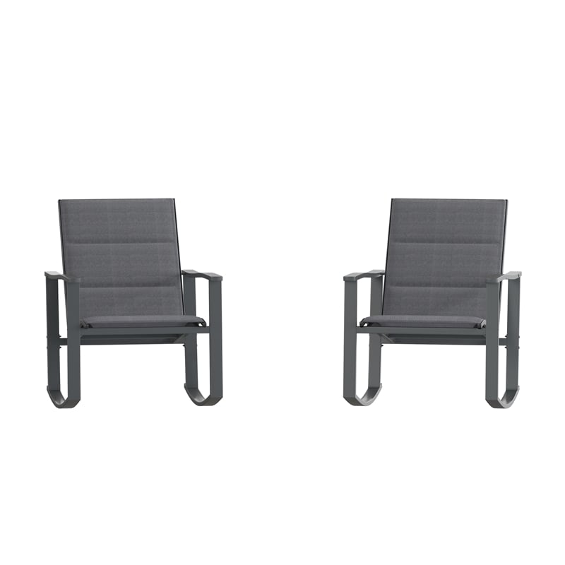 Afuera Living Set of 2 Flex Rocking Chairs with Metal Frames in Black/Black