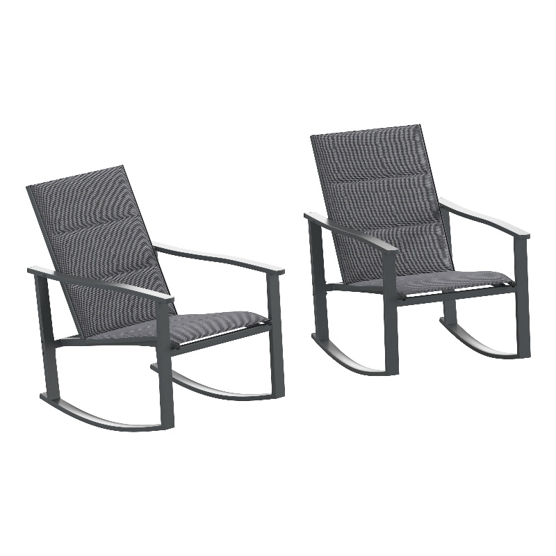 Afuera Living Set of 2 Flex Rocking Chairs with Metal Frames in Black/Black