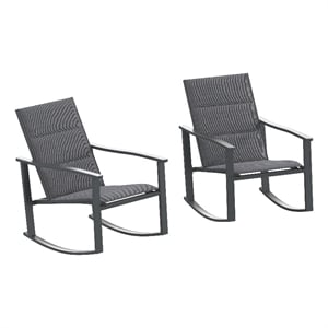 Afuera Living Set of 2 Flex Rocking Chairs with Metal Frames in Black/Black