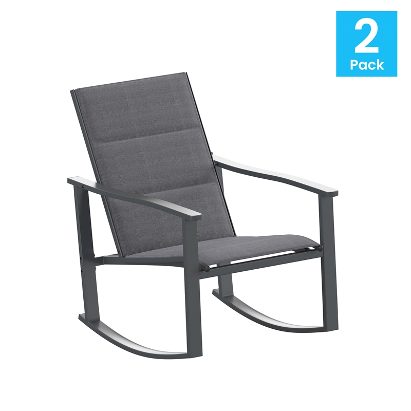 Afuera Living Set of 2 Flex Rocking Chairs with Metal Frames in Black/Black