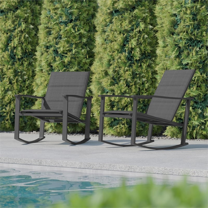 Afuera Living Set of 2 Flex Rocking Chairs with Metal Frames in Black/Black