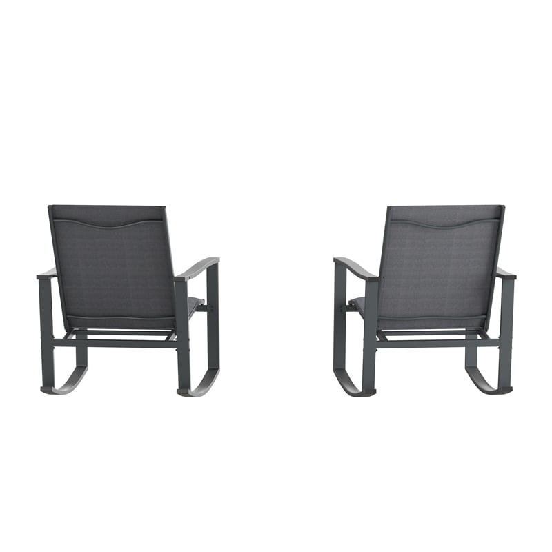 Afuera Living Set of 2 Flex Rocking Chairs with Metal Frames in Black/Black