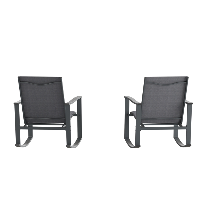 Afuera Living Set of 2 Flex Rocking Chairs with Metal Frames in Black/Black