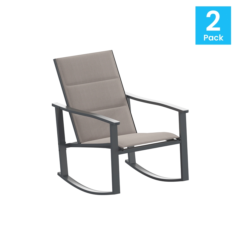 Afuera Living Set of 2 Flex Rocking Chairs with Metal Frames in Brown/Black