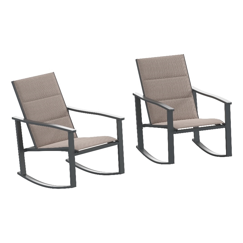 Afuera Living Set of 2 Flex Rocking Chairs with Metal Frames in Brown/Black