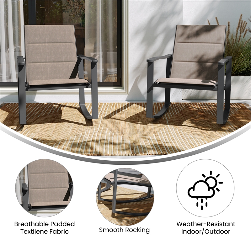 Afuera Living Set of 2 Flex Rocking Chairs with Metal Frames in Brown/Black