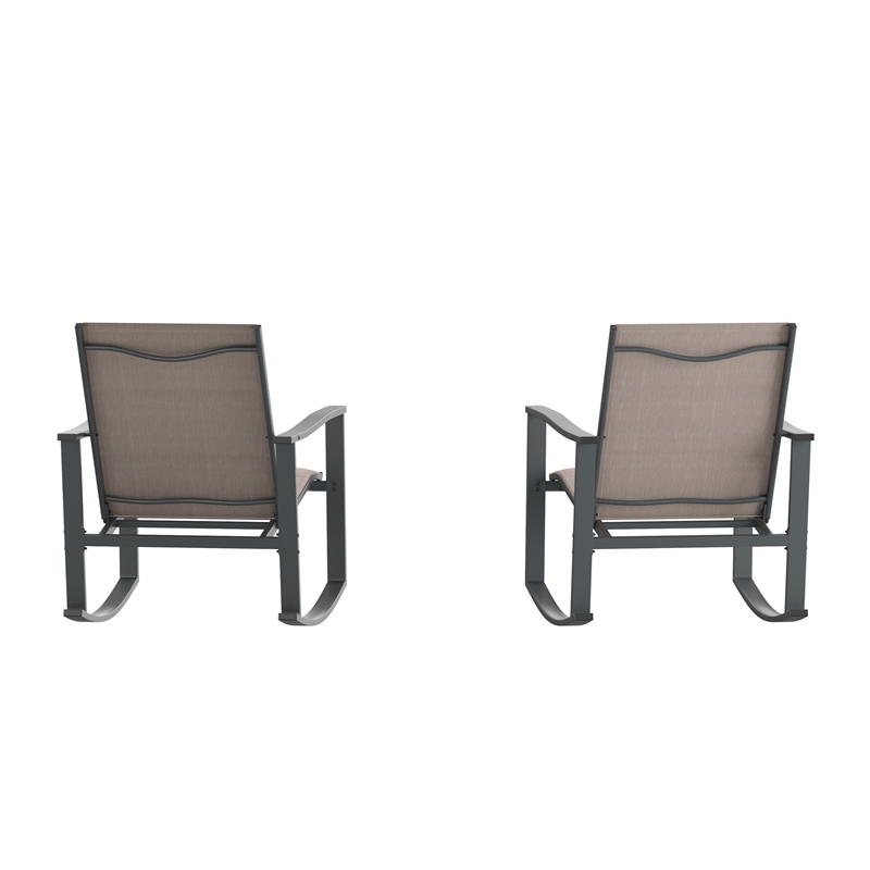 Afuera Living Set of 2 Flex Rocking Chairs with Metal Frames in Brown/Black