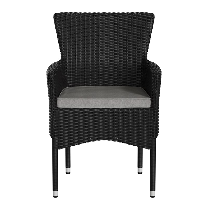 Afuera Living Black Wicker Wrapped Steel Frame Patio Chairs & Cream Cushions