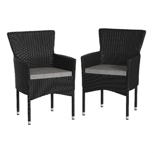Afuera Living Black Wicker Wrapped Steel Frame Patio Chairs & Cream Cushions