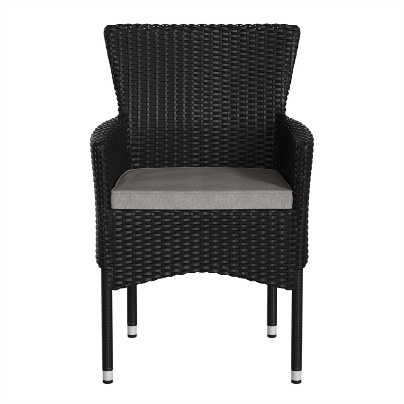 Afuera Living Black Wicker Wrapped Steel Frame Patio Chairs & Cream Cushions
