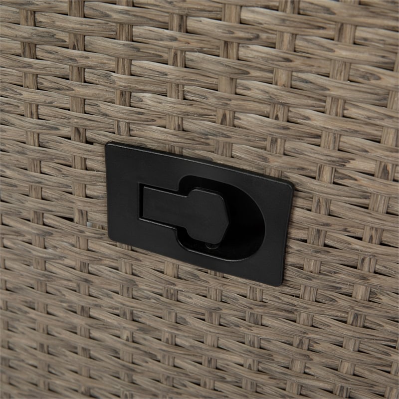 Afuera Living Wicker Rattan Recliner with Flip-Up Side Table in Beige & Brown