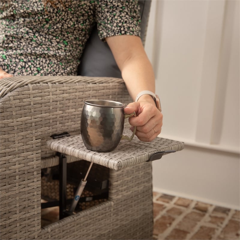 Afuera Living Wicker Rattan Recliner with Flip-Up Side Table in Gray