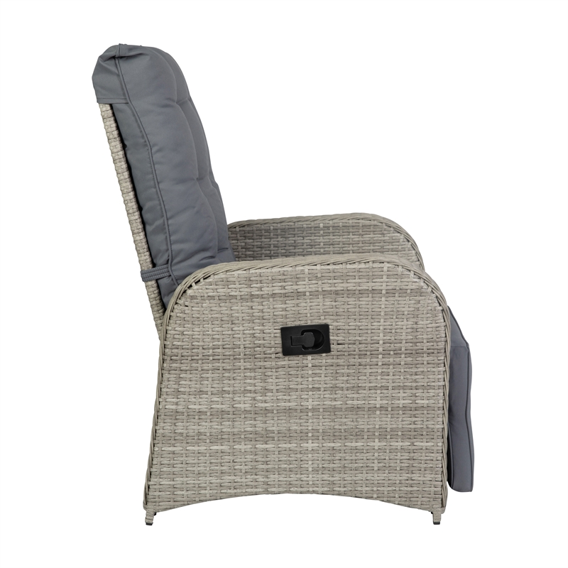 Afuera Living Wicker Rattan Recliner with Flip-Up Side Table in Gray