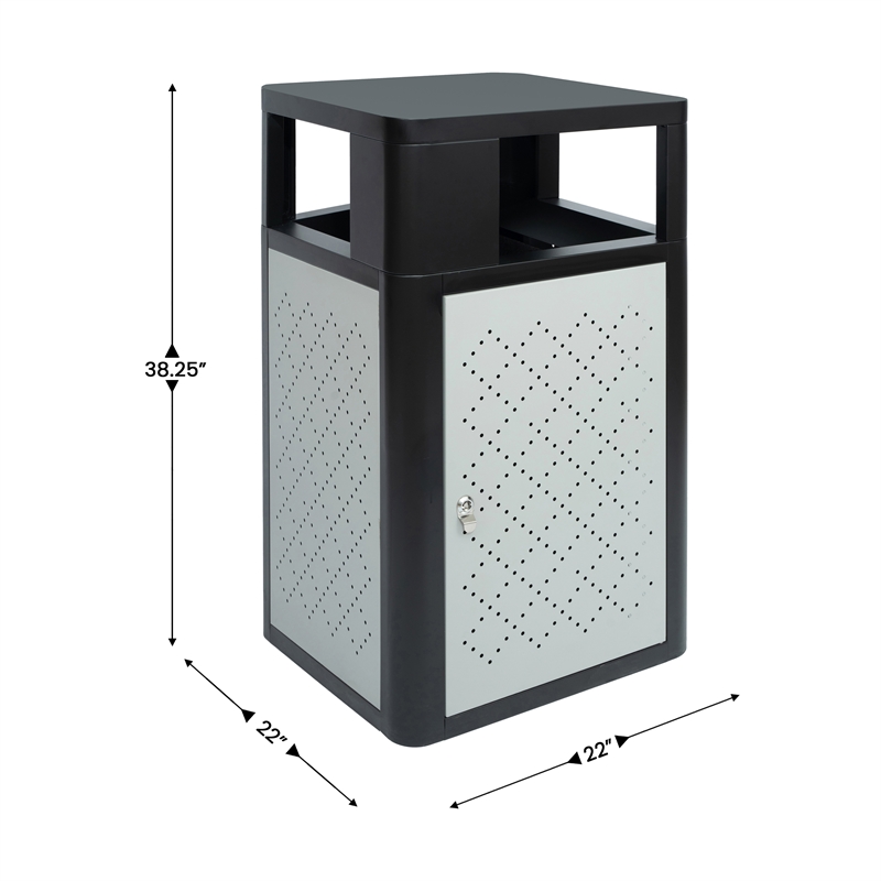 Afuera Living 31.4 GAL Steel Trash Can with Inner Bin Locking Access Door/Silver