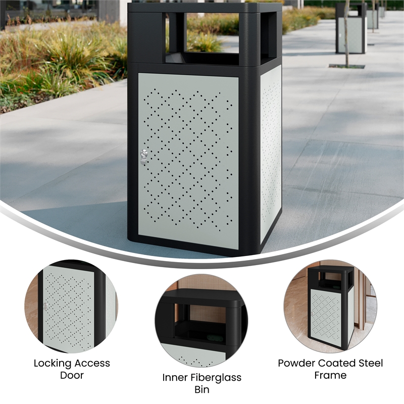Afuera Living 31.4 GAL Steel Trash Can with Inner Bin Locking Access Door/Silver