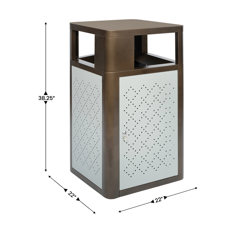 Afuera Living 31.4 GAL Steel Trash Can with Inner Bin Locking Access Door/Silver