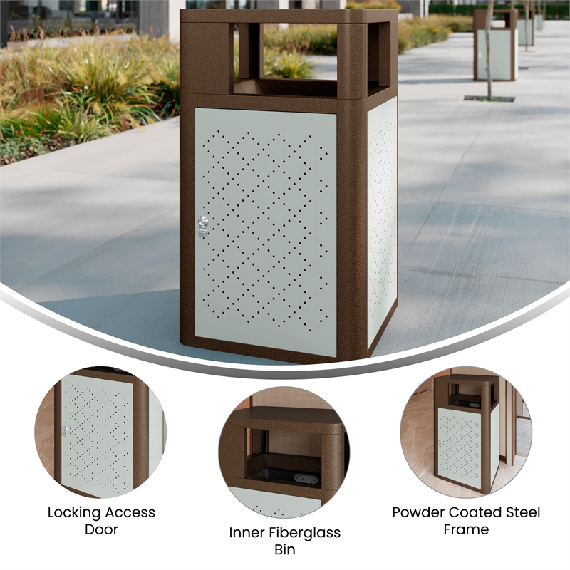 Afuera Living 31.4 GAL Steel Trash Can with Inner Bin Locking Access Door/Silver