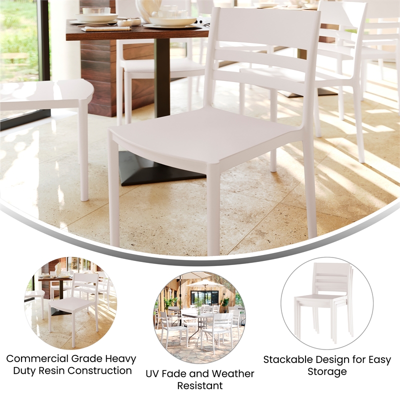 Afuera Living All-Weather White Resin Patio Stack Chair with Slatted Backrest