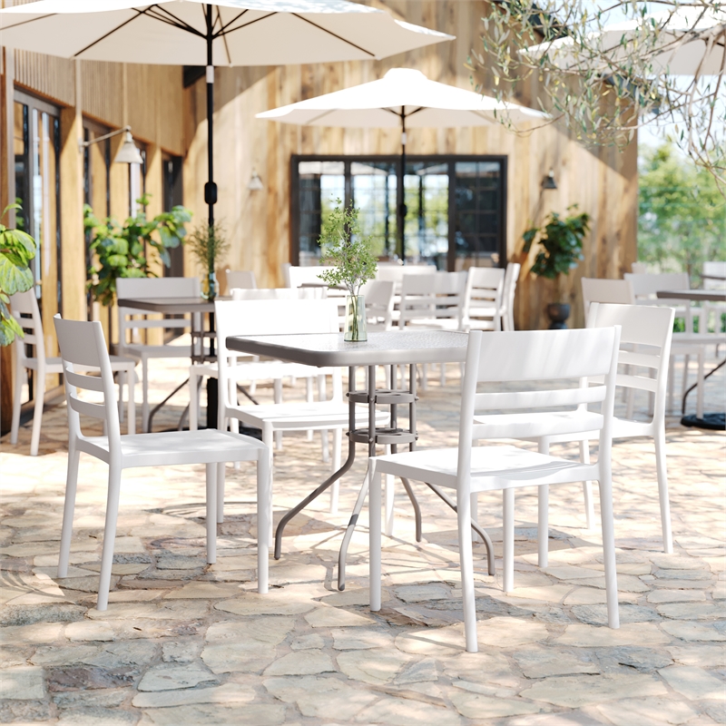 Afuera Living All-Weather White Resin Patio Stack Chair with Slatted Backrest