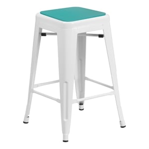 Afuera Living Backless Counter Stool with Poly Seat in White/Mint Green