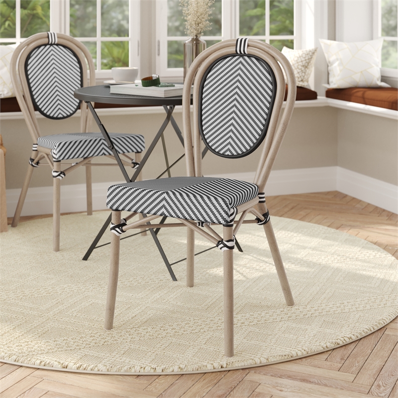 Afuera Living All-Weather Paris Chair with LT Natural Metal Frame in Black/White