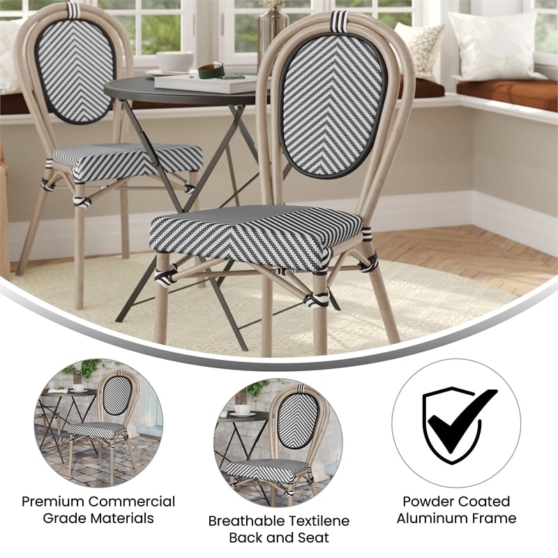 Afuera Living All-Weather Paris Chair with LT Natural Metal Frame in Black/White