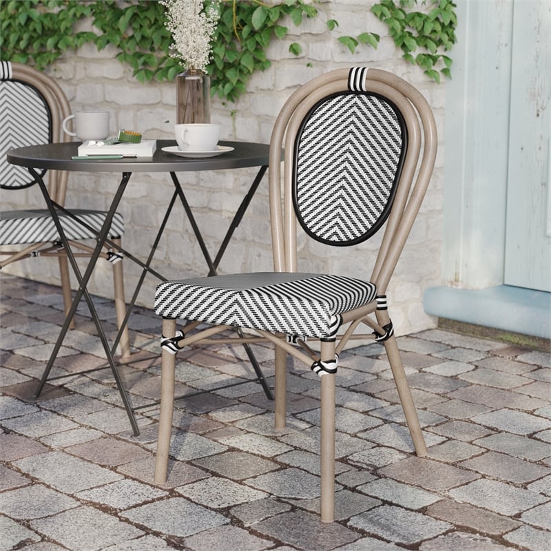 Afuera Living All-Weather Paris Chair with LT Natural Metal Frame in Black/White