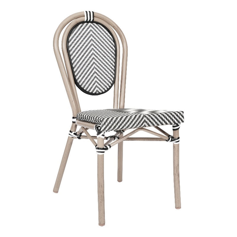 Afuera Living All-Weather Paris Chair with LT Natural Metal Frame in Black/White