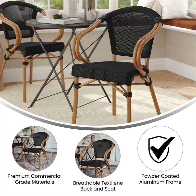 Afuera Living All-Weather Paris Chair with Arms & Natural Metal Frame in Black