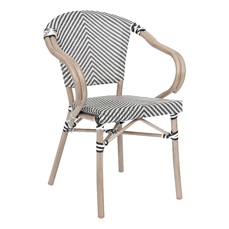 Afuera Living Paris Chair with Arms & LT Natural Metal Frame in Black/White