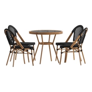 Afuera Living Indoor/Outdoor Bistro Set with Table & Four Chairs in Black