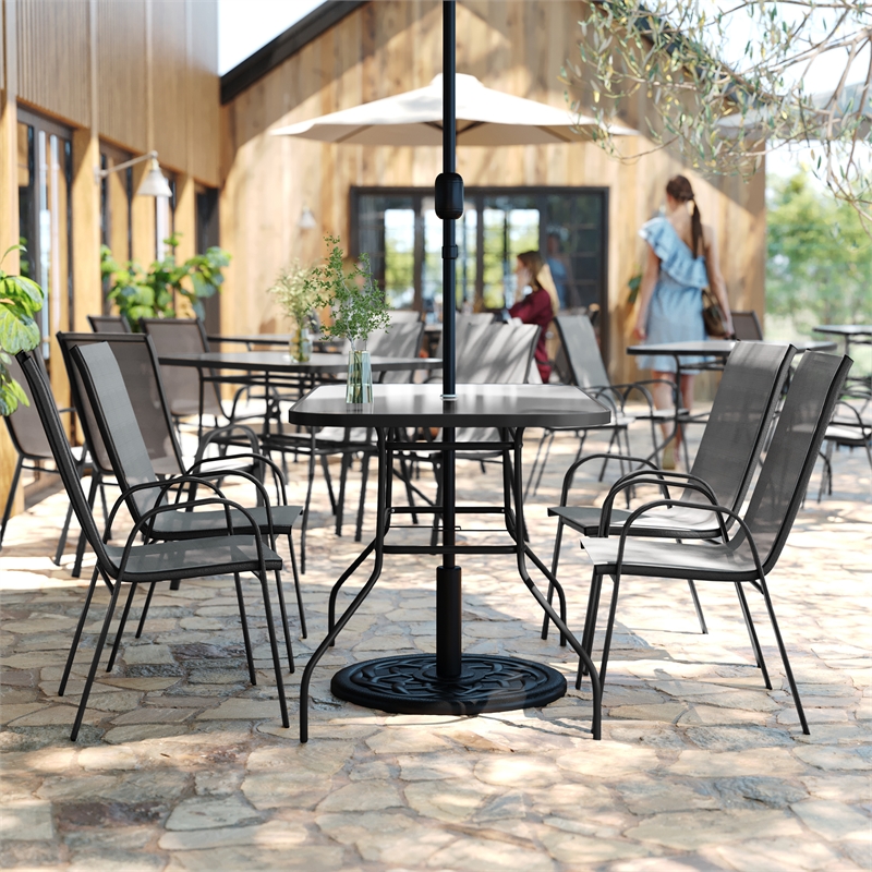 Afuera Living 5 Pc Outdoor Patio Dining Set with Glass Table & 4 Chairs in Gray